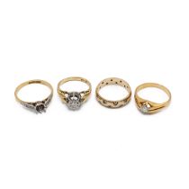 A yellow gold and diamond solitaire ring, set with an old cut diamond, approximately 4.5mm, ring ...