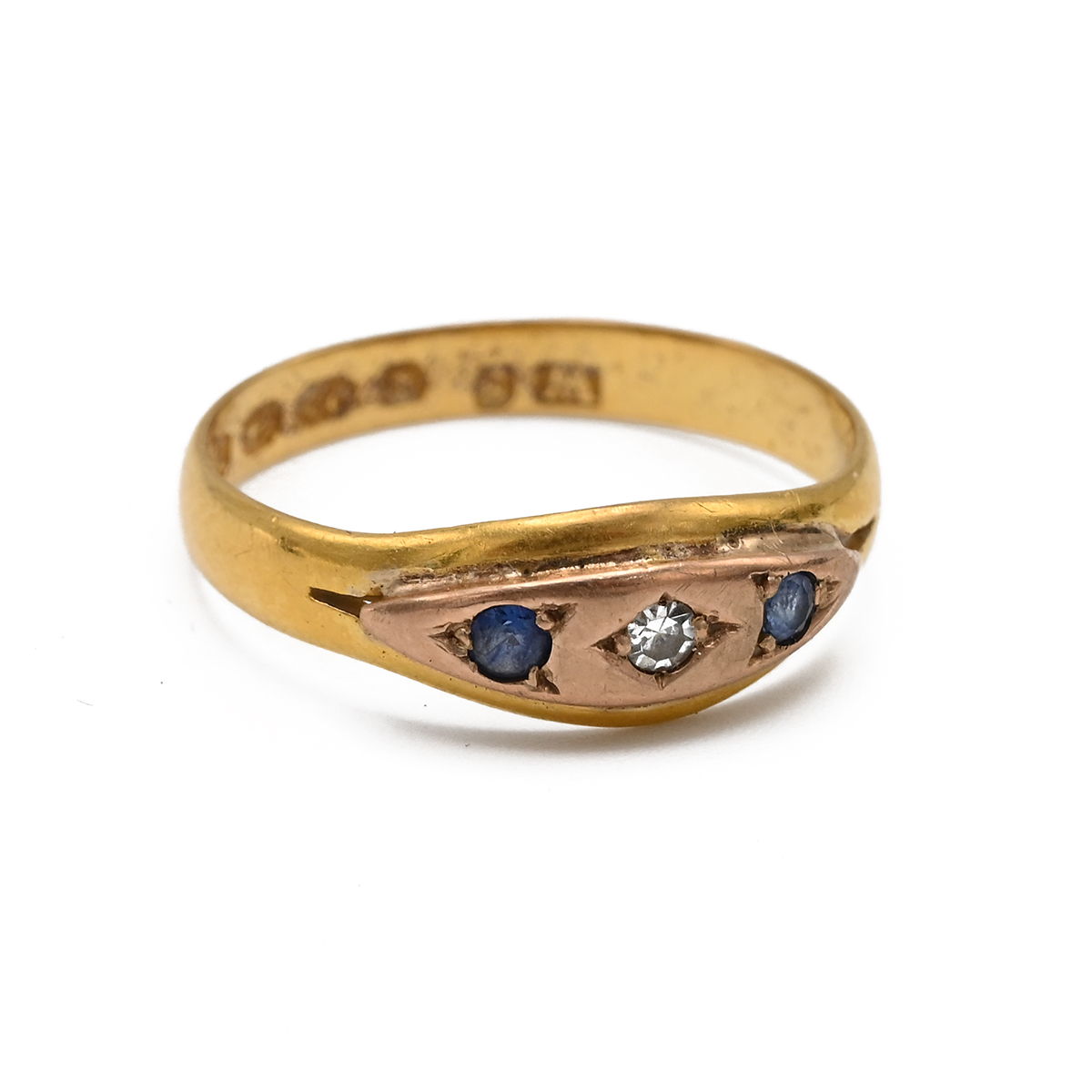 A 22ct gold weddding band later coverted to three stone ring, 2.47, along with two 18ct gold and ... - Image 4 of 11