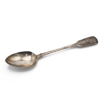 A 19th century silver basting spoon, Dublin 1831, James Le Bas, 31cm long, 153 grams.  (M)