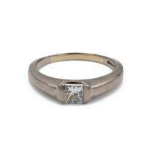 An 18ct white gold and princess cut single stone diamond ring, the diamond weighing approximately...