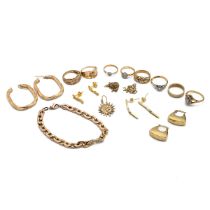 Four 18ct gold and diamond set rings, 12.46 grams, along with various 9ct gold jewellery includin...