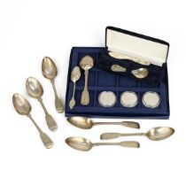 A collection of silver cutlery including a five matching William VI table spoons, along with thre...