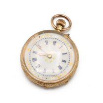 Ladies 19th century French 18ct Gold pocket watch. Finely engraved case with floral detail and gi...