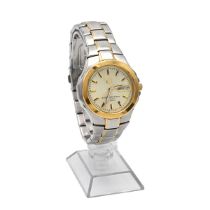 Seiko 5 Automatic stainless steel with gold highlights wristwatch. 30mm dial with display back. M...