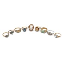 A collection of nine 9ct gold gem set rings, of various designs, combined total gross weight appr...