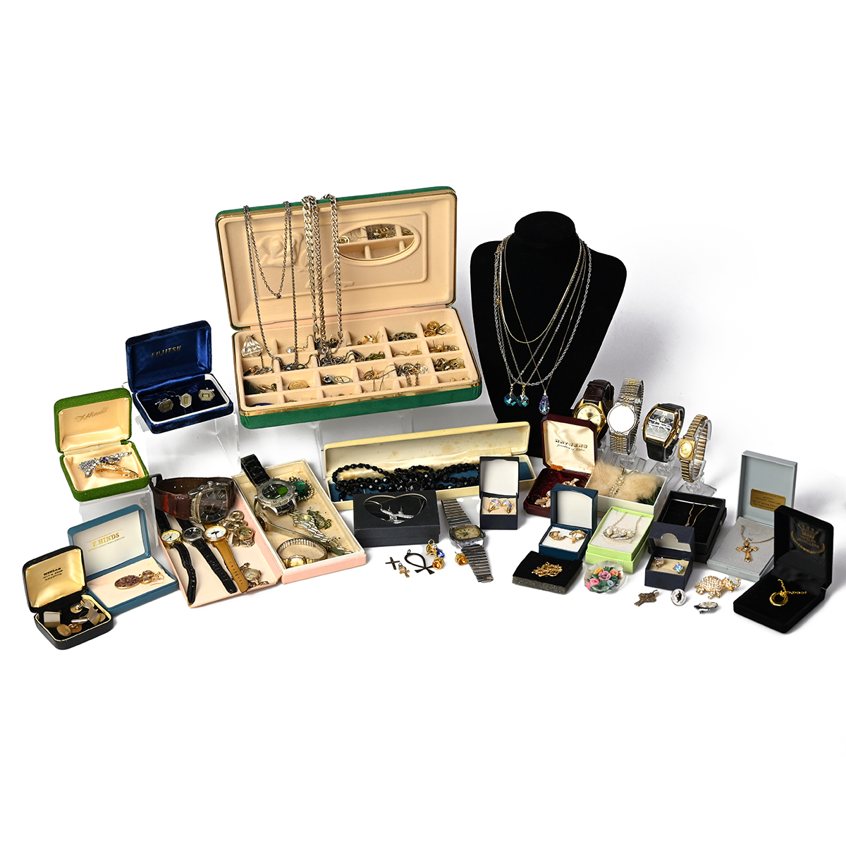 A large collection of costume Jewellery to inlcuding watches, silver neckalces, brooches and othe...