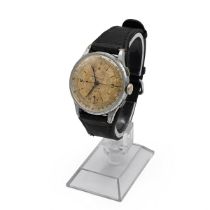 Swiss Military Watch - Leonidas Gents Chronograph 17 jewel c1950. Steel body with black leather s...
