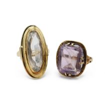 A yellow gold and amethyst dress ring, ring size M1/2, total gross weight approximately 5g; toget...