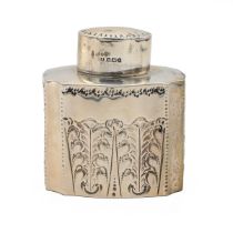 An Edwardian silver embossed tea caddy, with a pull off lid, Birmingham 1909, Atkin Brothers, 82 ...