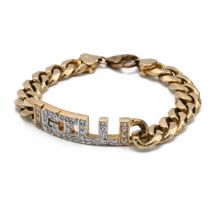 A 9k yellow gold and diamond heavy gauge curb link bracelet, set with round brilliant cut diamond...