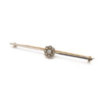 An Edwardian 15ct yellow gold and diamond bar brooch, set with a cluster of old cut diamonds in p...
