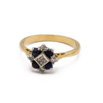 A yellow gold diamond and sapphire cluster ring, ring size M, total gross weight approximately 2....
