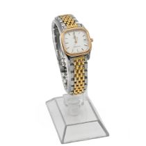 Omega ladies Seamaster quartz date wristwatch. Stainless steel and gold tone case and strap. 23mm...