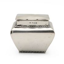 An Edwardian silver tea caddy, of square shouldered form with gadrooned border and hinged cover, ...