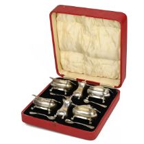 A George VI silver six piece cruet set, comprising two mustard pots, two peppers, two salts and f...