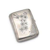 A 20th century Russian silver cigarette purse, the front section engraved with a single swallow a...