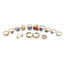A collection of rings, earrings and pendants, including an 18ct gold and diamond signet ring, rin...