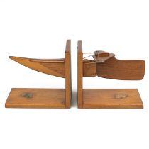 Rowing interest- Pair of row boat themed book ends c1950's. Wood with brass and string detailing....