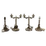 Four vintage silver plated lamp bases from a Royal Navy Officers' Mess circa 1930's. Each bears a...