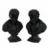Manner of John Cheere (died 1787) - A Pair of library busts, Male and Female, painted plaster, 51...