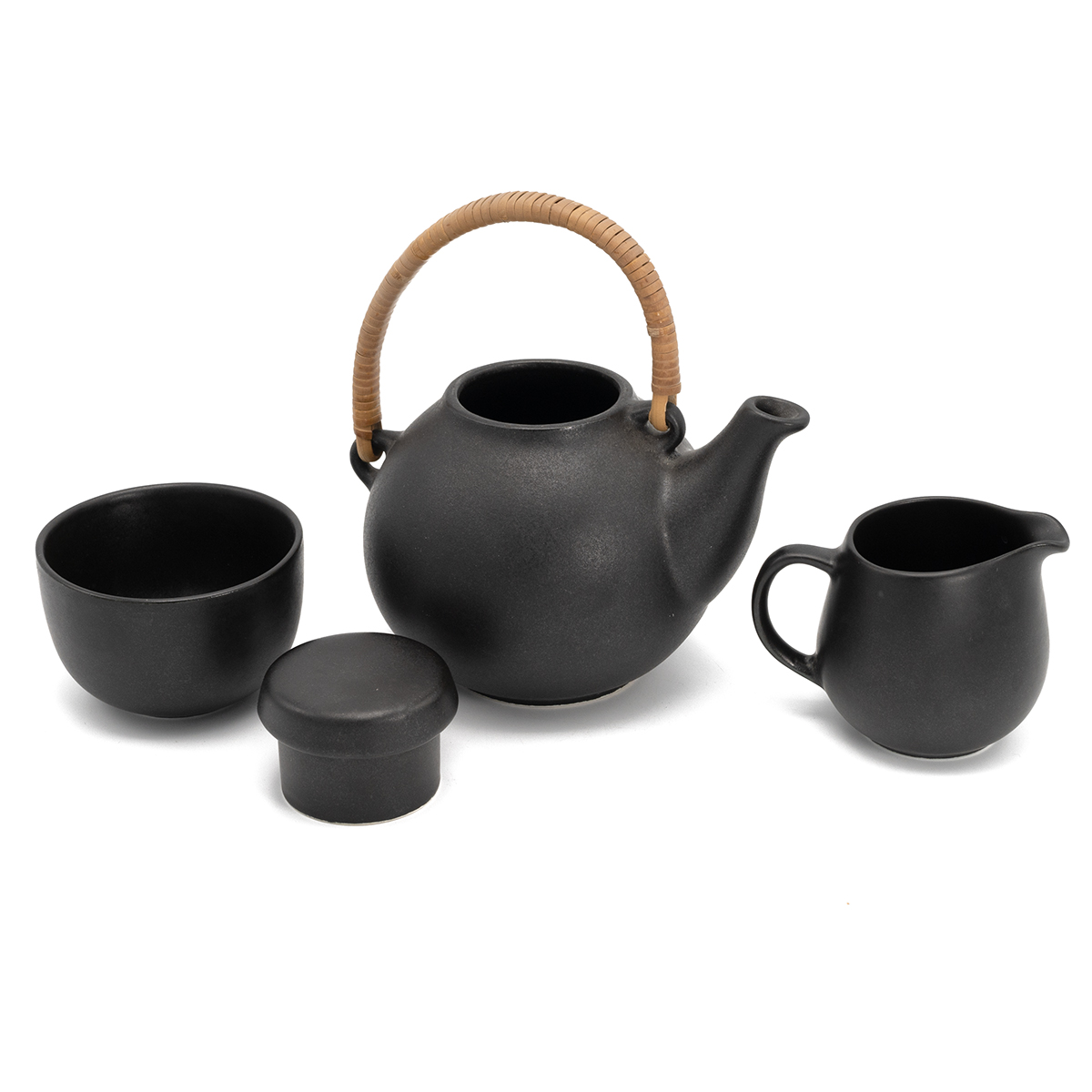 Ulla Procope for Arabia, Finland black basalt coloured tea set comprising teapot (with cane handl... - Image 2 of 3