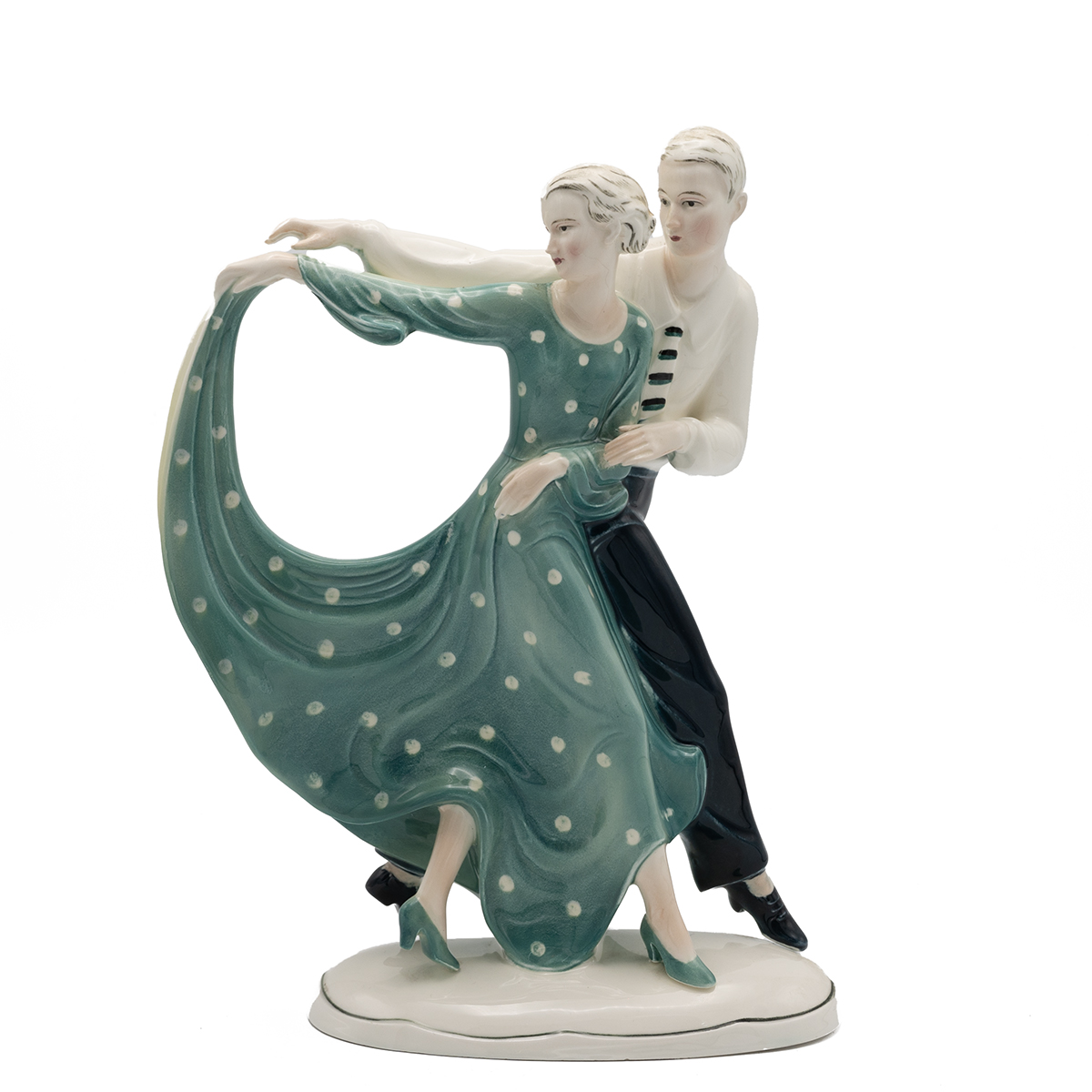 Katzhutte Hertwig & Co porcelain (Thuringia, Germany) - Dancing Couple, circa 1920 to 1930. Art D...