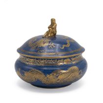 Daisy Makeig Jones for Wedgwood Dragon Lustre powder bowl with cover in blue and gold, with Sibyl...