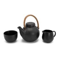Ulla Procope for Arabia, Finland black basalt coloured tea set comprising teapot (with cane handl...