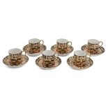 Royal Crown Derby set of 6 coffee cans and saucers in traditional Imari pattern 2451 with the yea...