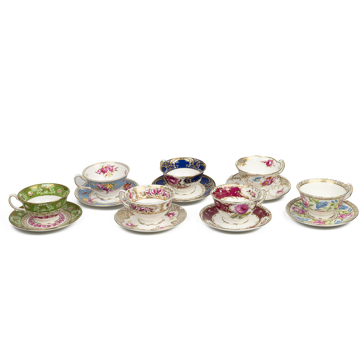 Coalport China Museum - collection of seven limited edition cups and saucers to include "Rose Clu...