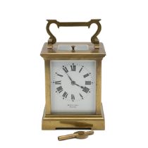 Brass cased 5 glass carriage clock striking the half hour and hours with a repeater, the enamelle...