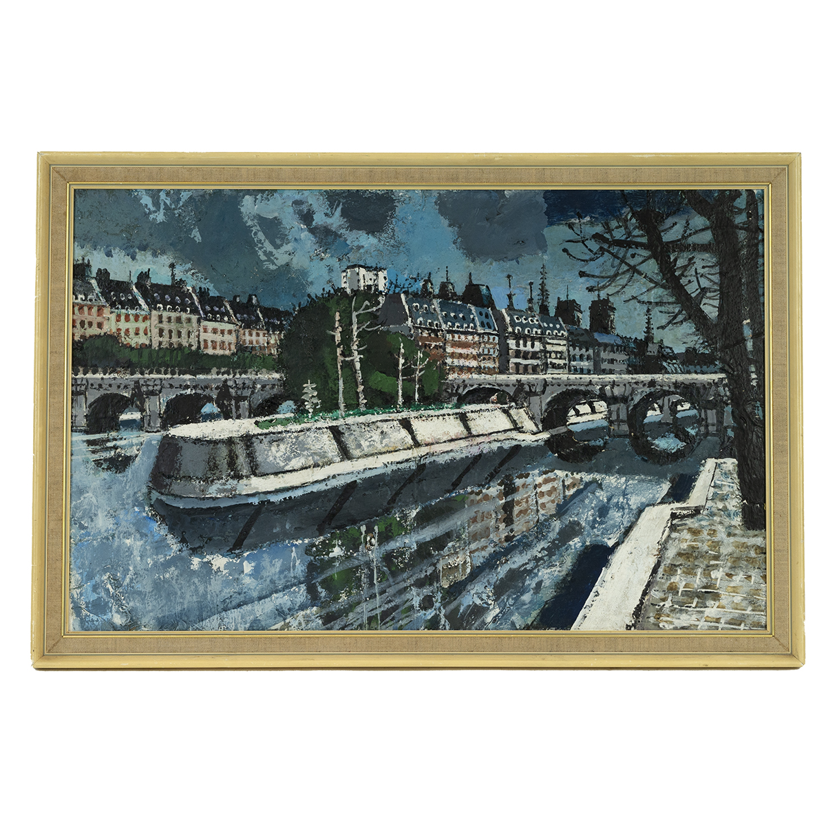 Frederick Griffin (1906-1976) - Pont Neuf and Notre Dame, acrylic on board, 41cm x 63.5cm, frame ...