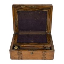 19th Century walnut Tunbridge ware writing slope - with brass escutcheon and vacant cartouche to ...