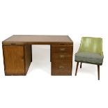 Historic Interest - Mid Century Desk & Chair from 11 Downing Street, c1950's. Twin pedestal teak ...
