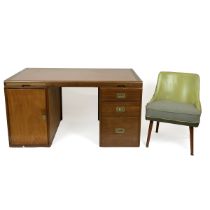 Historic Interest - Mid Century Desk & Chair from 11 Downing Street, c1950's. Twin pedestal teak ...