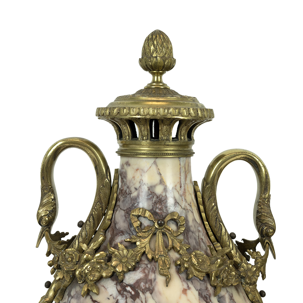 Pair of  antique French Marble & Ormolu mounted Cassolettes, later 19th Century. Handles moulded ... - Image 2 of 2