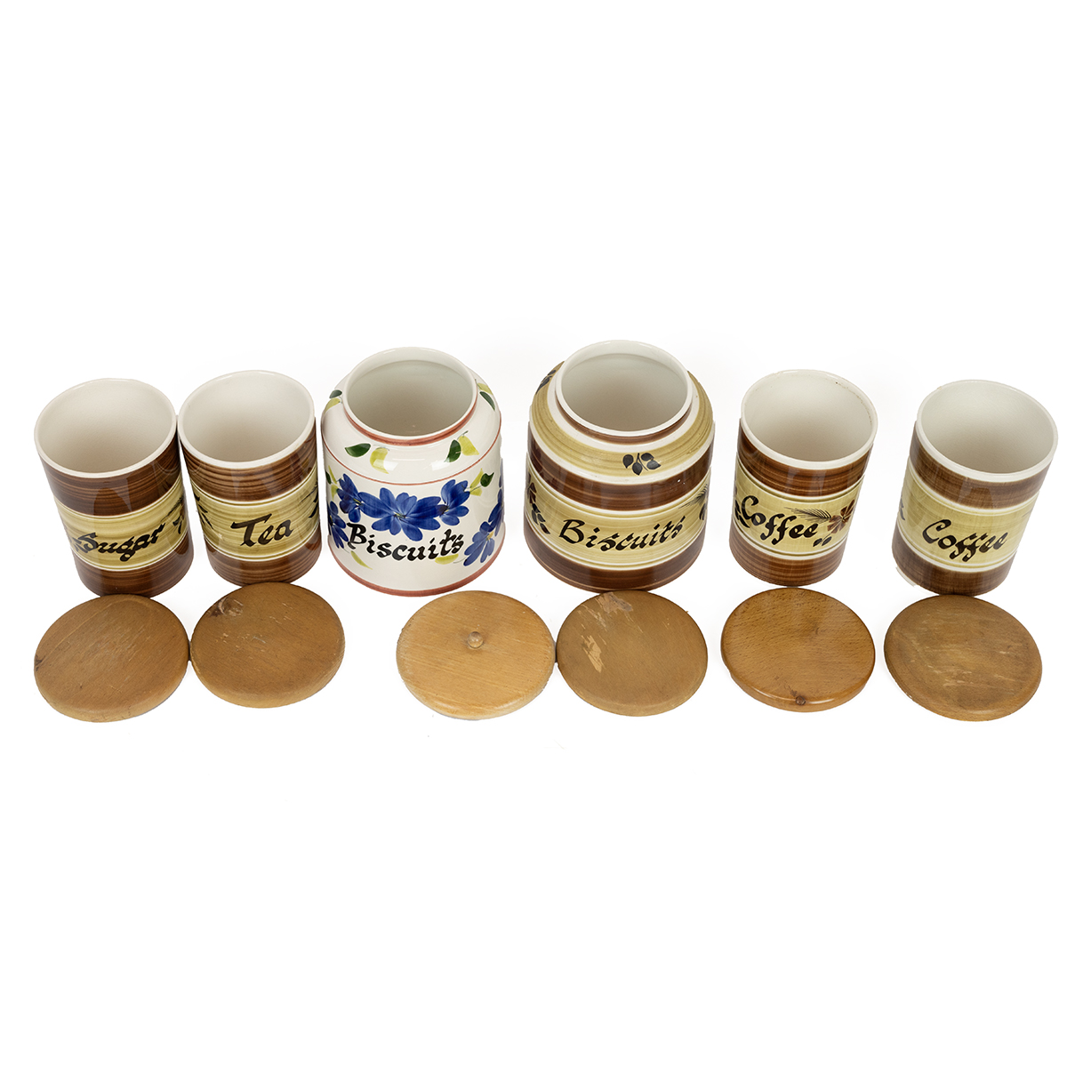 Toni Raymond Pottery - a collection of 6 storage jars with beechwood lids for coffee, tea, biscui... - Image 2 of 3