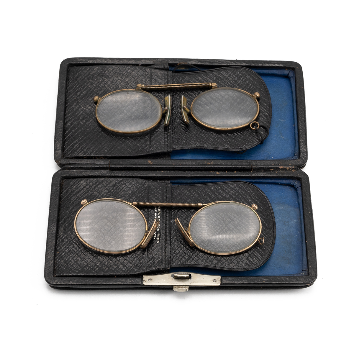 19th Century Austrian Leather pince nez case with twin pockets, each containing a pair of gold pl... - Image 2 of 2