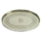 Mary Reid Henderson (1882-1964) white metal galleried tray with Celtic knot embossed design and c...