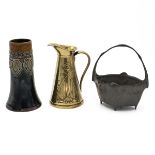 Joseph Sankey & Sons Art Nouveau brass jug (height 17.5cm), Kayserzinn pewter basket with stylise...