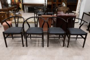 Mid Century style contemporary wishbone design dining chairs (4). Beech frames with dark brown fi...