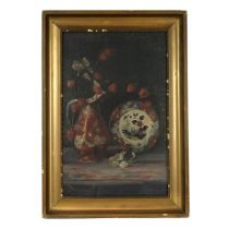 English 20th century school - A Still Life of Chinese Lantern seed pods in a Chinoiserie vase, si...