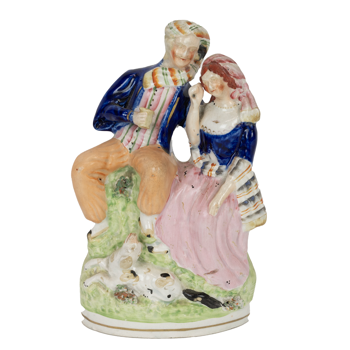 A good 19th Century Staffordshire flatpack of a courting couple, he with drink in hand and spanie... - Image 2 of 5