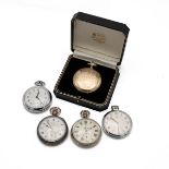 Group of five pocket watches (5). 1x Hamilton gold plated 52mm Hunter case; 1x Army 'Services' si...