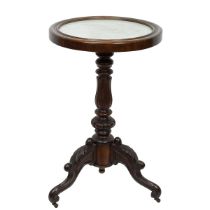 Mid Victorian mahogany marble top occasional table. Carved foliate detail legs with fluted balust...