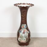 Japanese Meiji period (1868-1912) floor standing vase. Profusely decorated with carnations, irise...