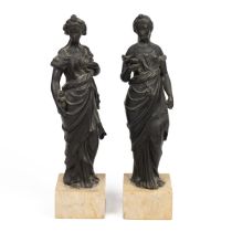 Continental School, 19th Century - The Muses of Comedy and Tragedy, bronze, on a marble socle ove...