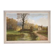 English School, 20th Century, A View of Slaughterford, Wiltshire, oil on canvas, signed 'EJWilson...