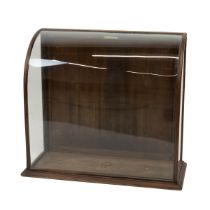 Antique shop display cabinet c1900. Teak frame with curved glass front. Makers plate for 'C. Barr...