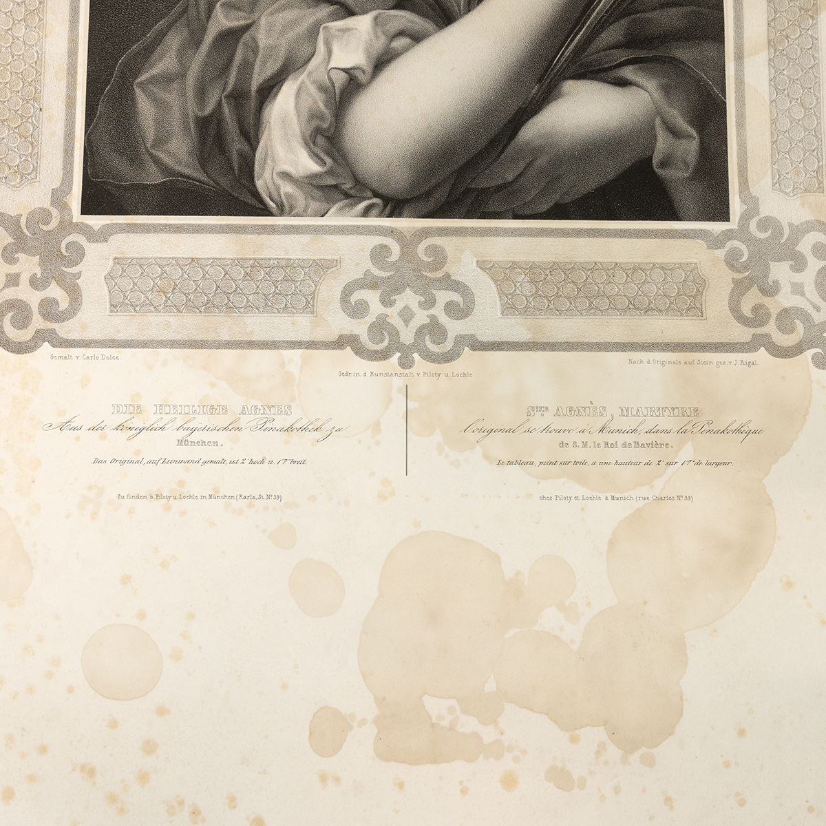 After Carlo Dolci (1616-1686) by V. Leng (fl. early 19th century) - St. Agnes Martyr, lithograph ... - Image 3 of 3